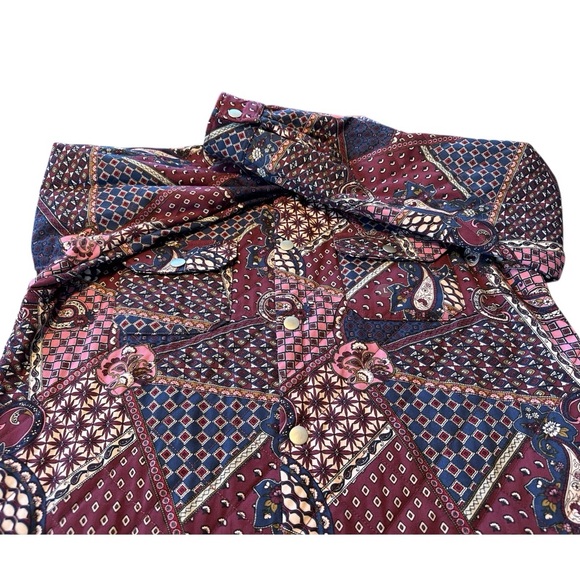 Pacsun Men’s Quilted Shacket Patchwork Paisley Burgundy Snap Shacket L NWOT Boho - Picture 14 of 14